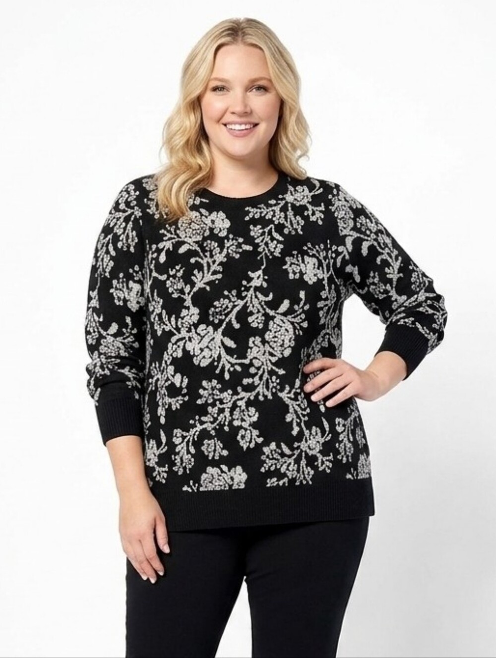 Sweater Black Sparkle Silver Croft & Barrow New with tags Floral 3X Plus Size